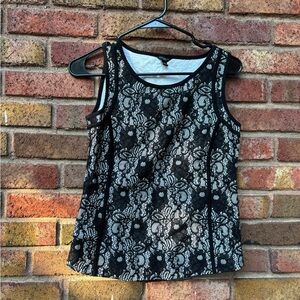 Ann Taylor Black and White Floral Lace Tank Top